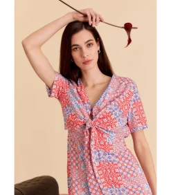 Multicolor jumpsuit met strik en korte mouwen