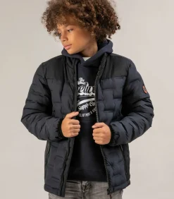 NICK - Jongensjack van twee materialen met grafische stiksels