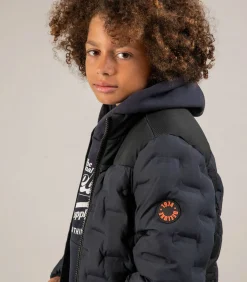 NICK - Jongensjack van twee materialen met grafische stiksels