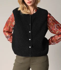 OLERA - Mouwloos sherpa vest met drukknoopsluiting