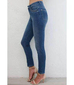 OMAN - BLAUWE SLIM JEANS MET ZAKJE MET STUDS