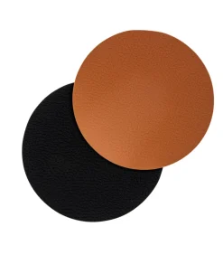 Onderzetters - Vegan leer - Zwart / Cognac - dubbelzijdig - ø 10 cm - 6 stuks