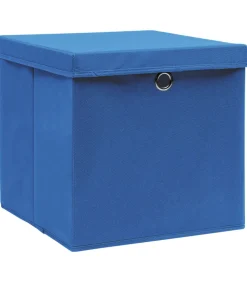 Opbergboxen met deksel 4 st 32x32x32 cm stof blauw