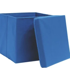 Opbergboxen met deksel 4 st 32x32x32 cm stof blauw