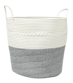 Opbergmand Ø 43x38 cm katoen grijs en wit
