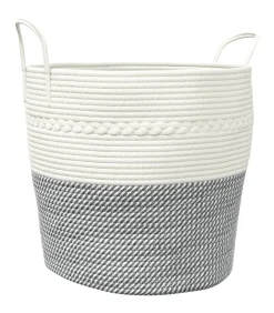 Opbergmand Ø 43x38 cm katoen grijs en wit