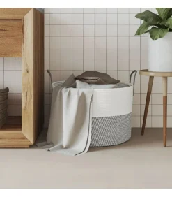 Opbergmand Ø 51x33 cm katoen grijs en wit