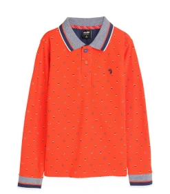 Oranje jongens poloshirt met micro bergpatroon met reflectie