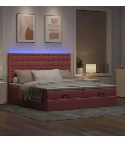 Ottoman bed met matrassen en LED's 200x200cm fluweel roze
