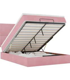 Ottoman bed met matrassen en LED's 140x200cm fluweel roze