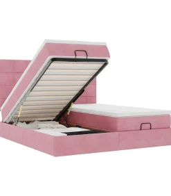 Ottoman bed met matrassen en LED's 200x200cm fluweel roze