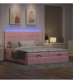 Ottoman bed met matrassen en LED's 200x200cm fluweel roze