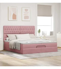 Ottoman bed met matrassen 200x200cm fluweel roze