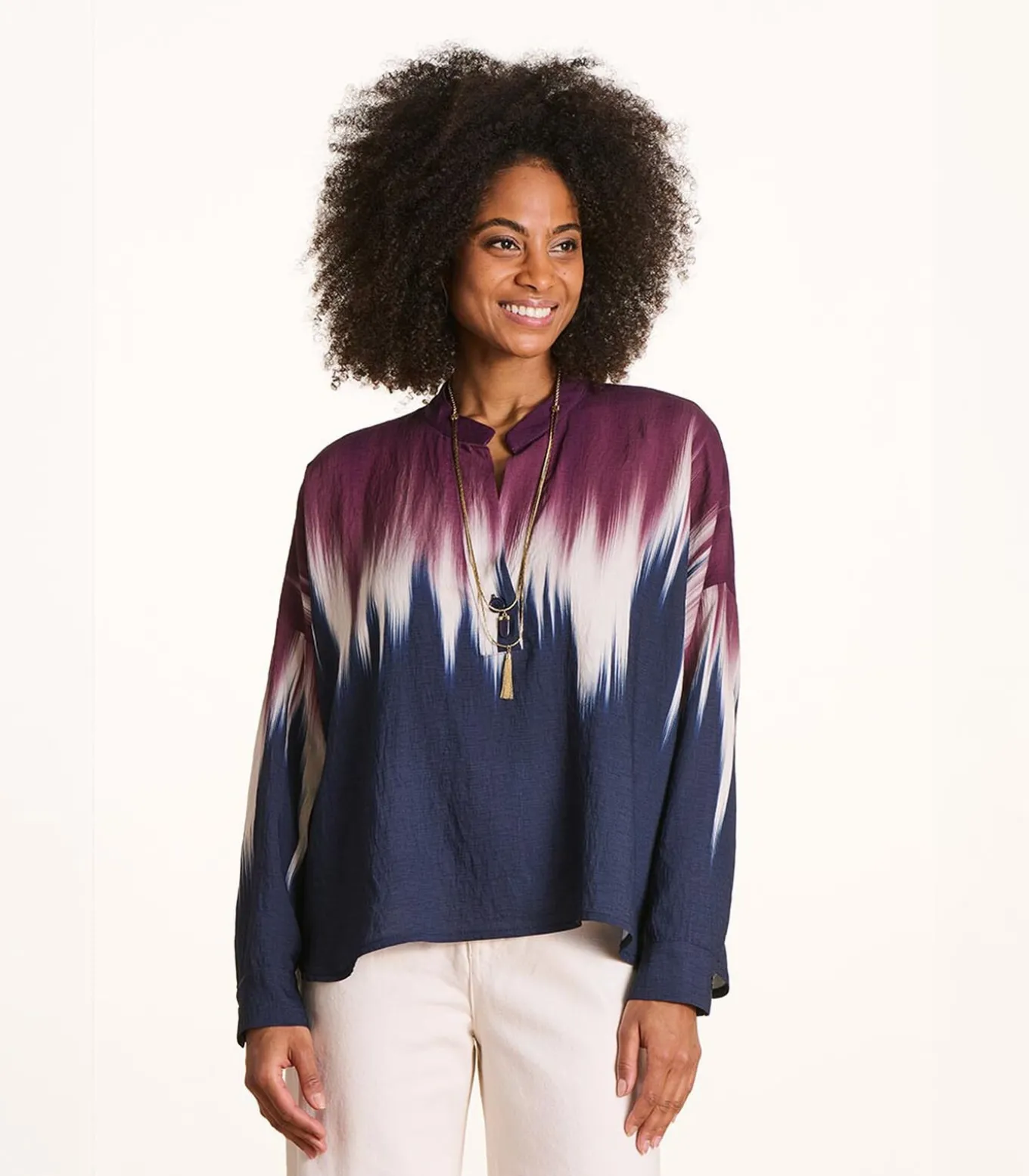 Oversized bicolor top met tie & dye print