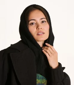 Oversized zwarte gebreide capuchon