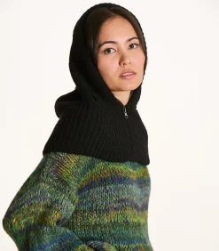 Oversized zwarte gebreide capuchon