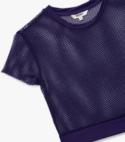 Paars Sportief Crop T-shirt met Korte Mouwen