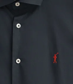 Pack van drie herenhemden van poplin katoen in wit, en hemelblauw en marineblauw met slim fit en Rigby Go-logo