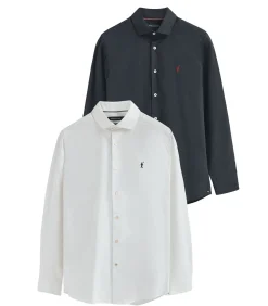 Pack van twee herenhemden van poplin katoen in wit en marineblauw met slim fit en Rigby Go-logo