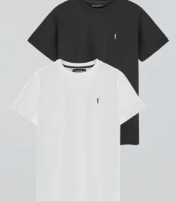 Pack van twee T-shirts voor heren in zwart en wit met ronde hals met geborduurd Rigby Go-logo