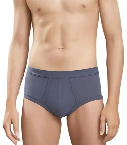 2-pak heren slips met gulp antraciet - Grijze katoenen heren onderbroeken met sluiting