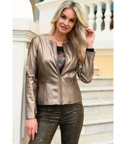 PARKS Kunstleren jas in brons met ritssluiting