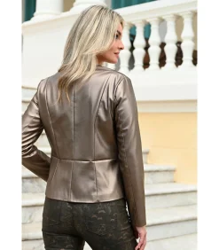 PARKS Kunstleren jas in brons met ritssluiting