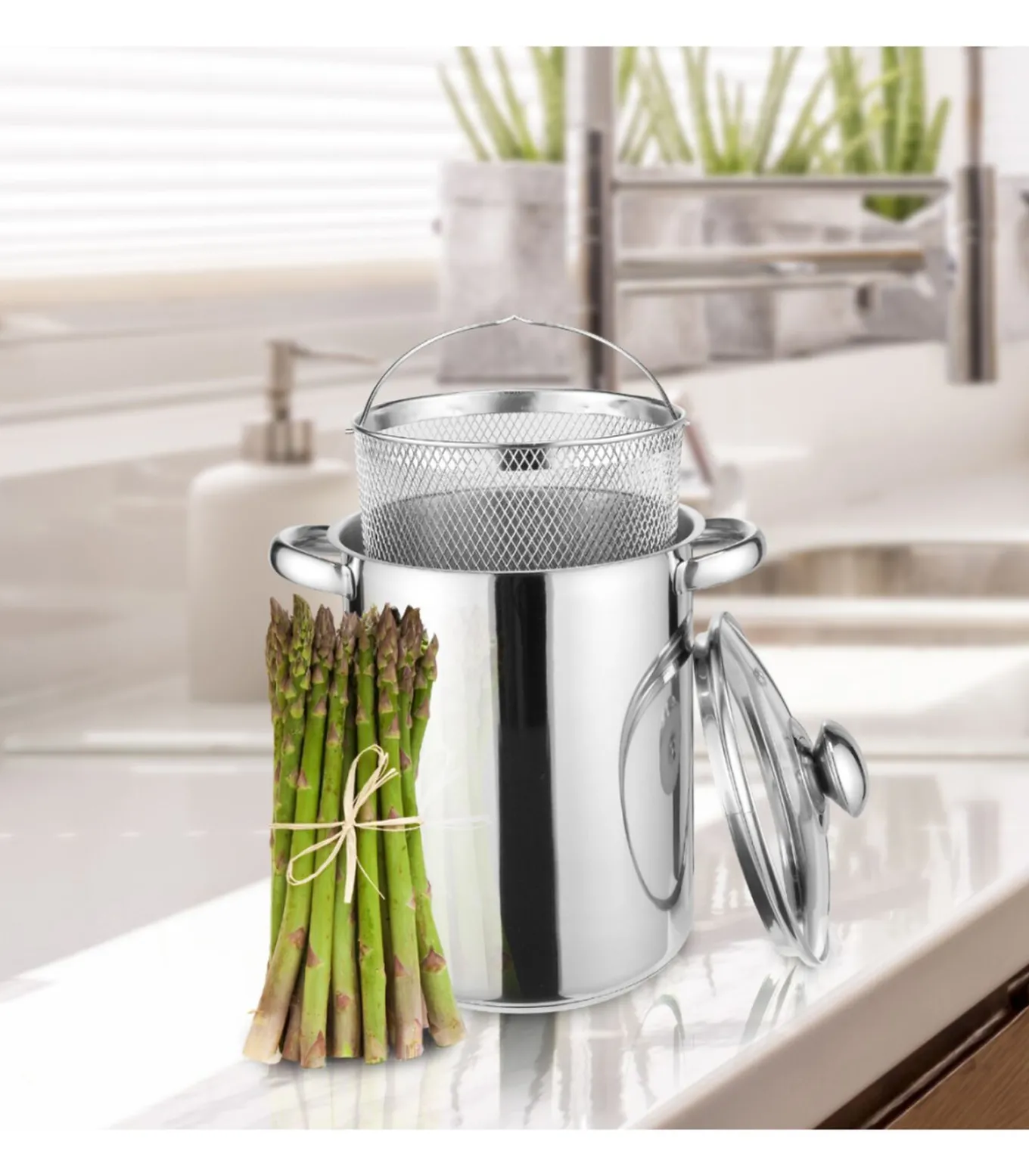 Pastapan / Aspergepan met Glazen Deksel - RVS - ø 16 cm / 4.0 liter