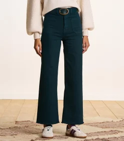 petrolblauwe flare jeans met hoge taille van organisch katoen