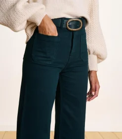 petrolblauwe flare jeans met hoge taille van organisch katoen