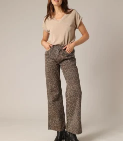 PRISTY - 100% katoenen flared jeans met trendy luipaardmotief