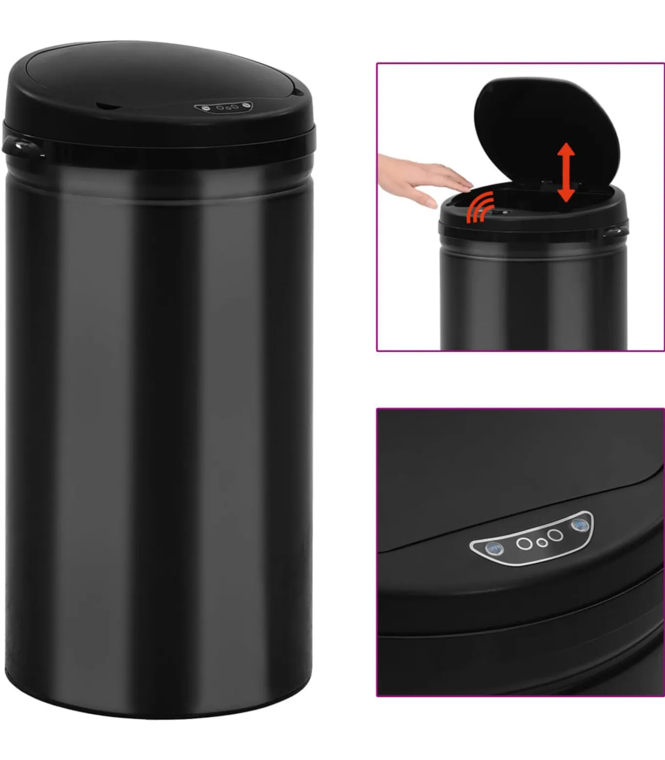 Prullenbak met automatische sensor 50 L koolstofstaal zwart