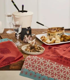 Raclette et fondue - Set van 2 theedoeken van puur katoenen jacquard 50x75cm