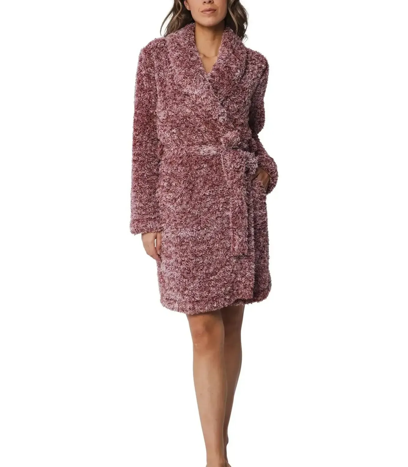 Rebelle Teddy dames Badjas Fleece - Warme winter Ochtend jas met sjaalkraag