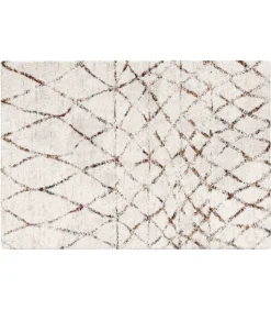 Rechthoekig hoogpolig vloerkleed met beige etnisch patroon 120x170 cm