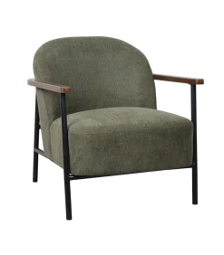 Relaxfauteuil in staal, hout en donkergroene stof