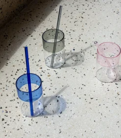 Rietje 20cm glas blauw Cruse - set/4