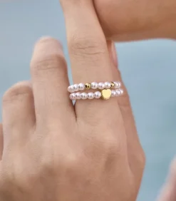 Ring voor dames, roestvrij staal, glaskraal | hartje