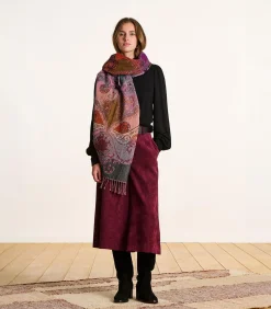 Rode sjaal met geweven patroon van katoen en wol