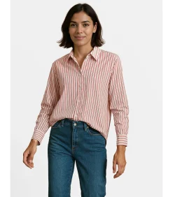 Rood en zwart gevoerde damesblouse