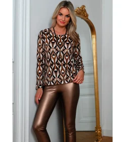RUTH Broek met leerlook in bronsgoud