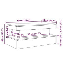 Salontafel met LED-verlichting 90x50x40 cm zwart eiken