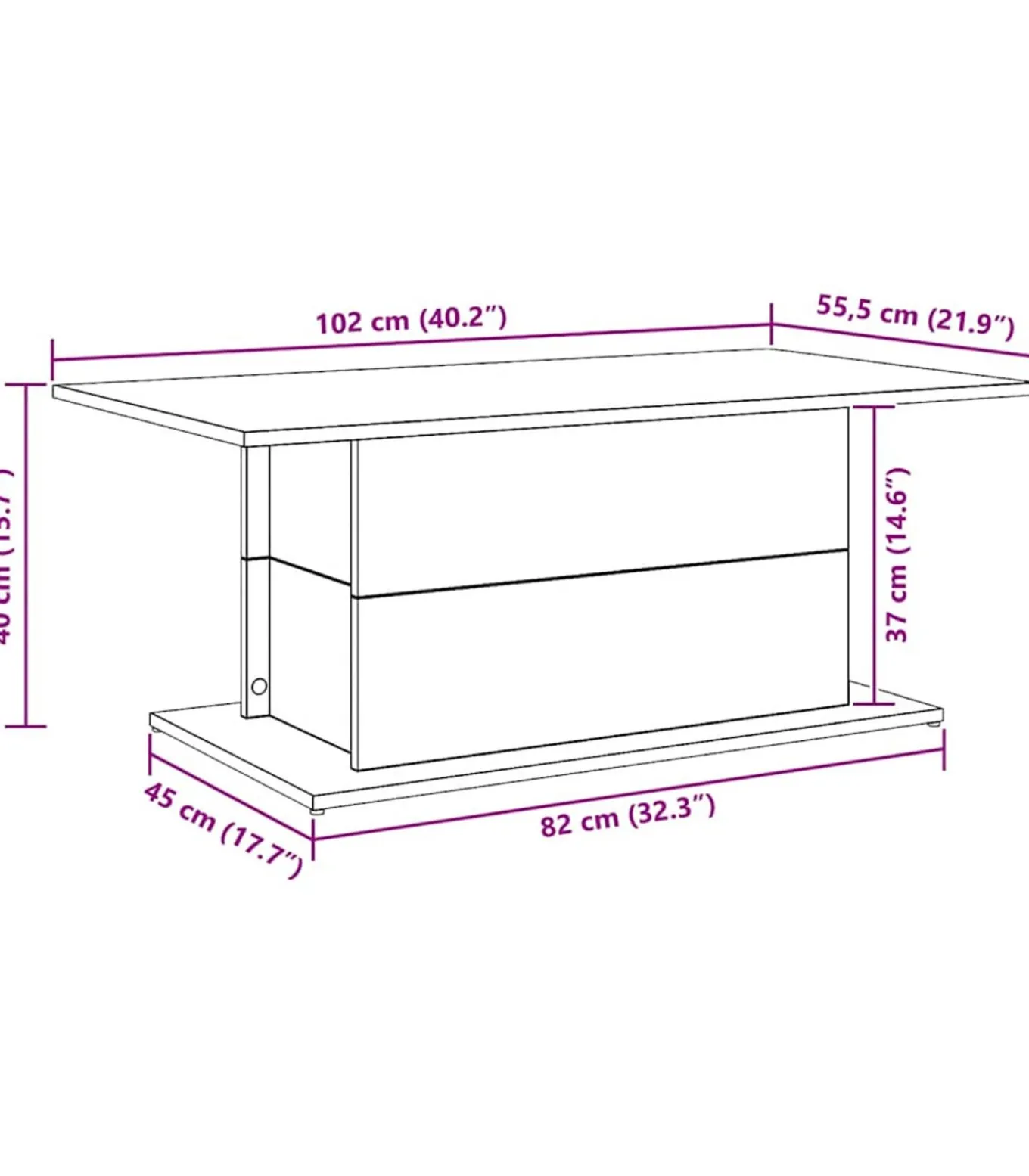 Salontafel 102x55,5x40 cm bewerkt hout artisanaal eikenkleur