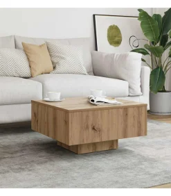 Salontafel 60x60x31,5 cm bewerkt hout artisanaal eikenkleur