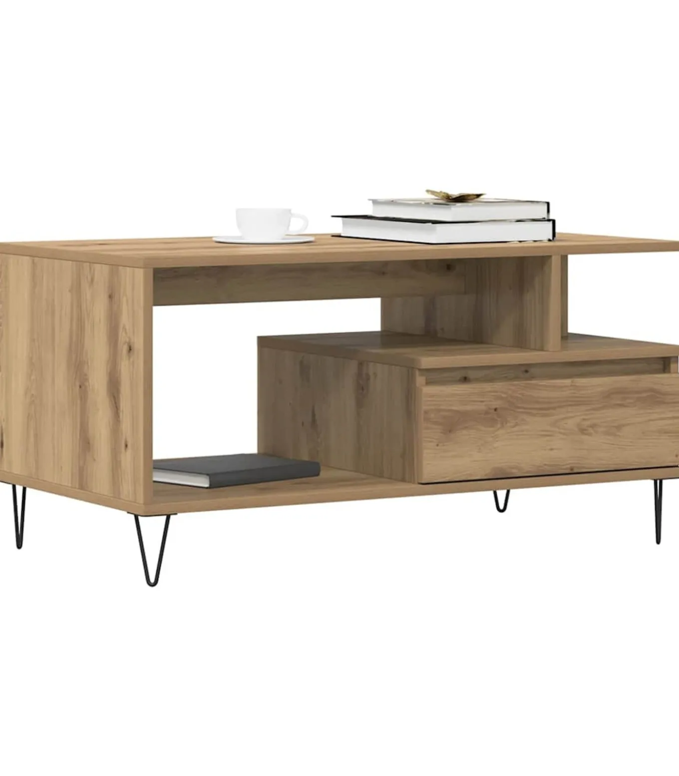 Salontafel 90x49x45 cm bewerkt hout artisanaal eikenkleurig