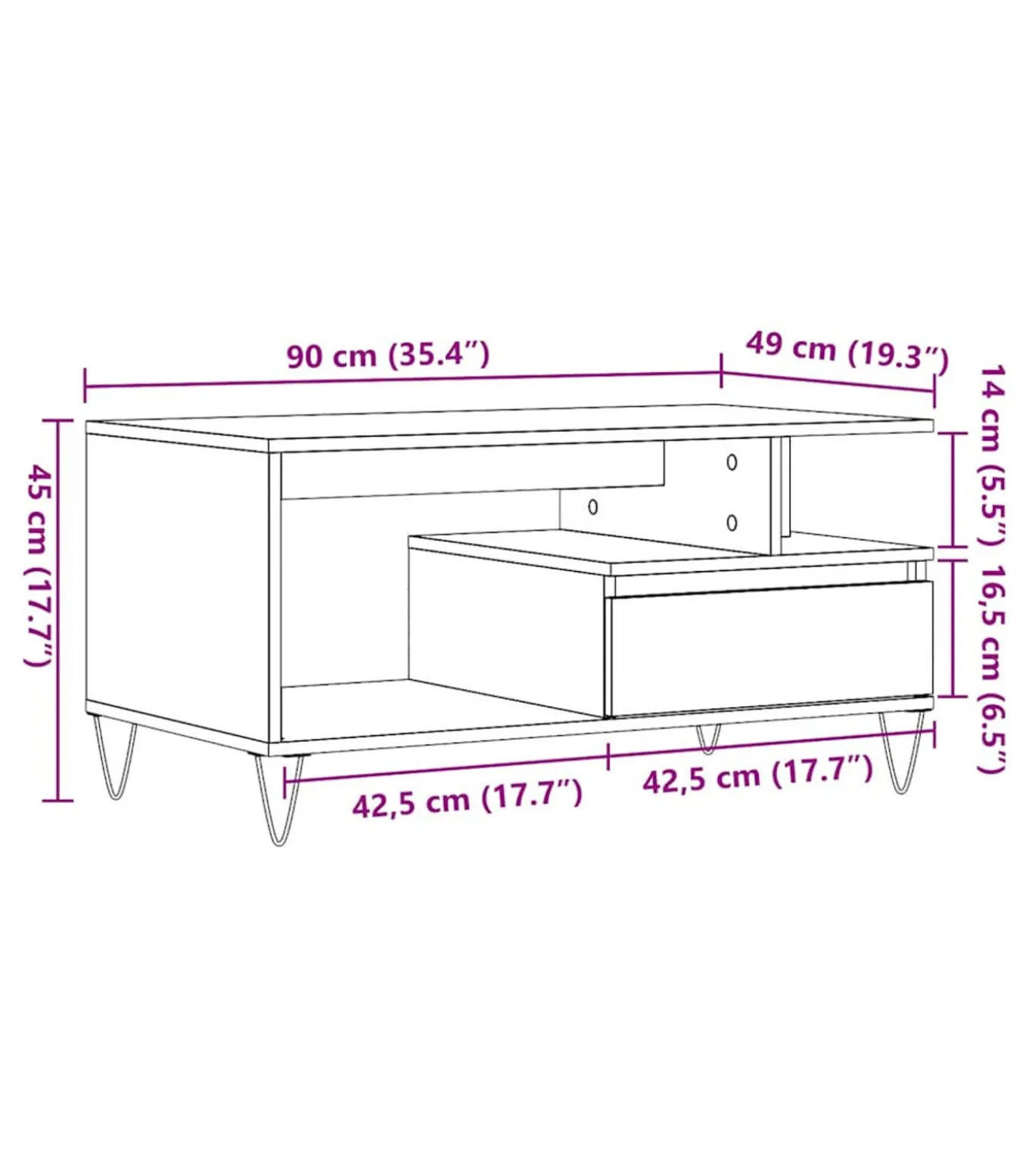 Salontafel 90x49x45 cm bewerkt hout artisanaal eikenkleurig
