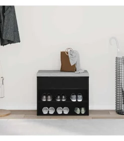 Schoenenbank met plank Zwart eiken 60 x 30 x 45 cm Bewerkt hout