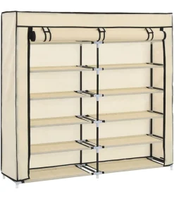 Schoenenkast met hoes 115x28x110 cm stof crème