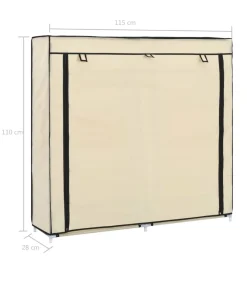 Schoenenkast met hoes 115x28x110 cm stof crème