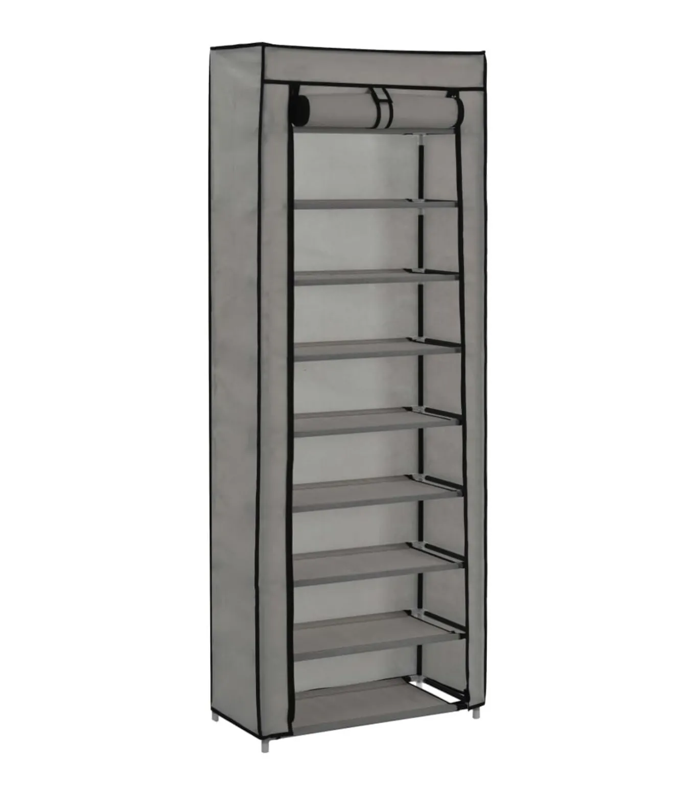 Schoenenkast met hoes 57x29x162 cm stof grijs